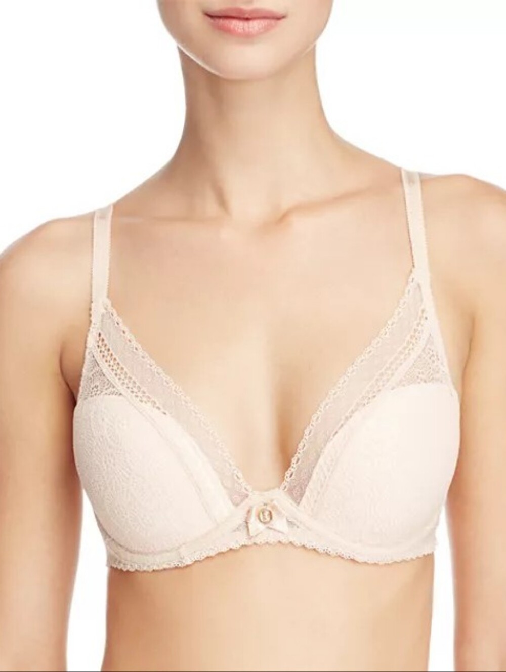 Chantelle Festivité Lace Plunge Bra Cream Underwire Size 38B NO SIZE TAG